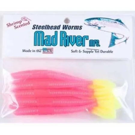 Fishing pliers grip tray-Mad River Steelhead Worms - 3" - Fluorescent Pink/Chartreuse Tail