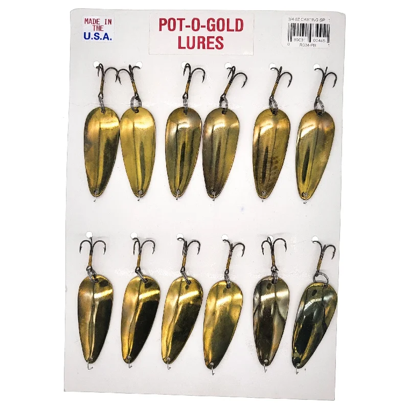 Fishing rod fixed stand-Pot-O-Gold Lures Trolling/Casting Spoons 3/4 Oz Qty 12 Card Gold