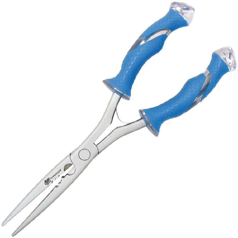 Fishing hook crimp clamp-Camillus Cuda Fishing Blue Titanium Bonded Stainless Long Needlenose Plier 18113