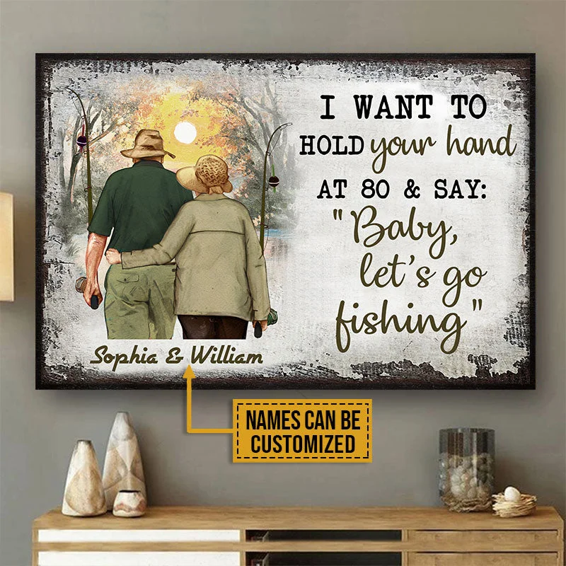 Fishing line loop guide-Personalized Fishing Old Couple Hold Your Hand Customized Poster