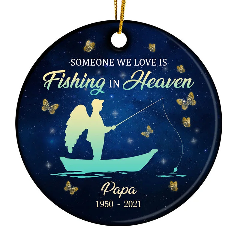 Fishing bait sealing case-Fishing In Heaven - Memorial Gift - Personalized Custom Circle Ceramic Ornament