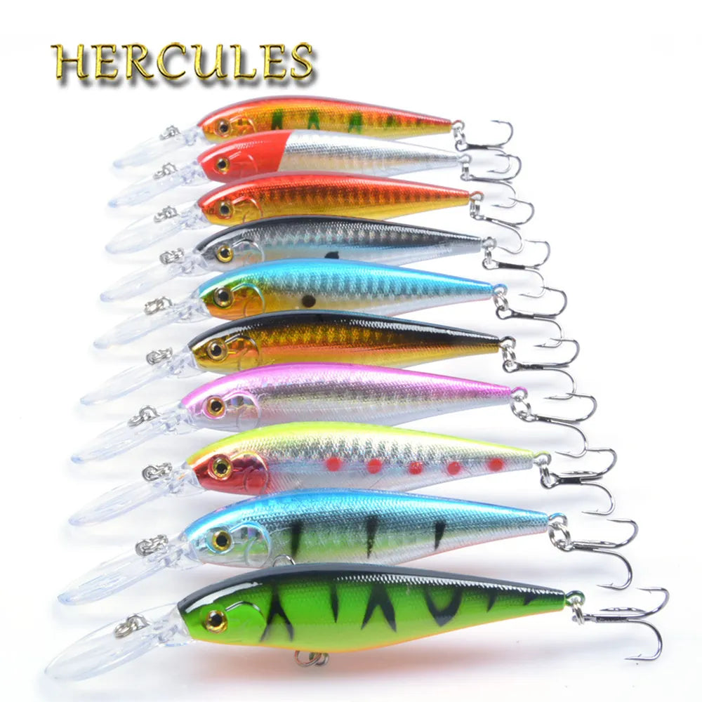 Fishing line knot guide-Hercules 10PCS Minnow Fishing Lure 11cm 10.5g Aritificial Wobblers Hard Plastic Baits Diving 2.5-4m Pesca Fish Wobbler Tackle