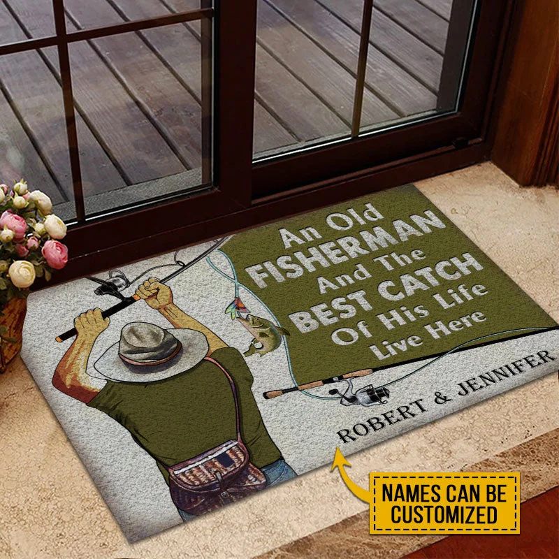 Fishing reel tension tray-Personalized Fishing Old Couple Live Here Customized Doormat