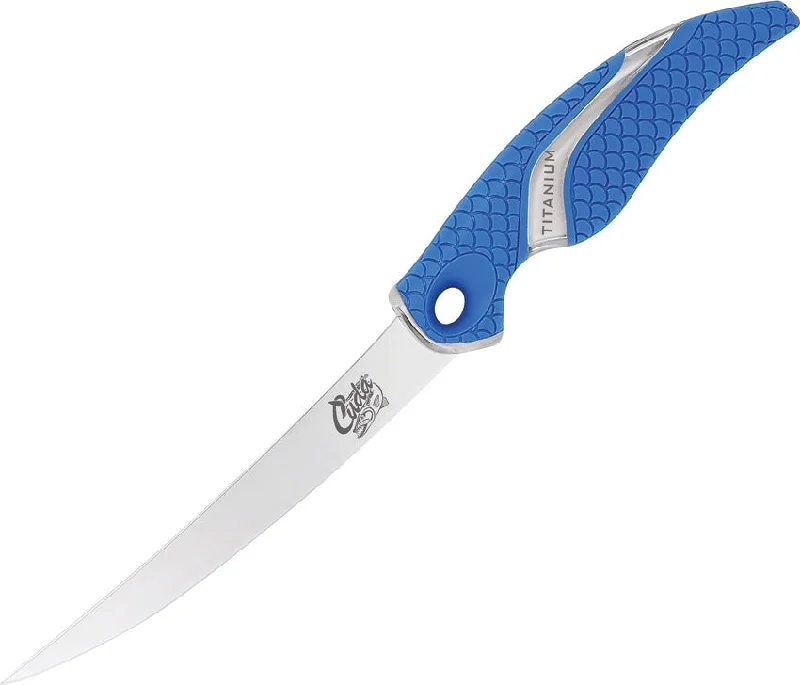 Fishing bait shaping clamp-Camillus Cuda Blue Titanium 4116 Stainless Curved Fixed Blade Boning Knife 18833