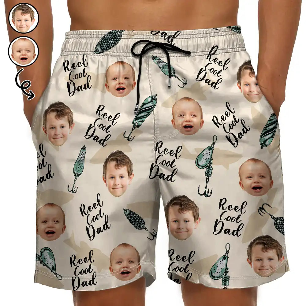 Fishing reel tension clamp-Custom Photo Reel Cool Dad - Personalized Unisex Beach Shorts