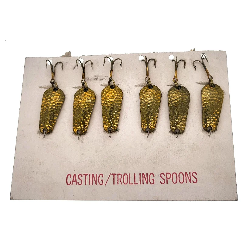 Fishing reel drag guide-Pot-O-Gold Lures Trolling/Casting Spoons 3/8 Oz Qty 6 Card Hammered Gold