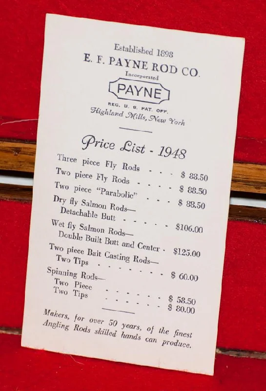 Fishing hook tension case-Payne Rod Co. Price List 1948