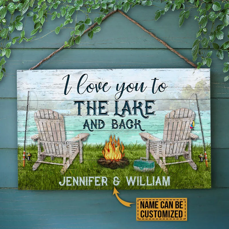 Fishing tackle multi-layer rack-Personalized Fishing I Love You To The Lake Customized Wood Rectangle Sign