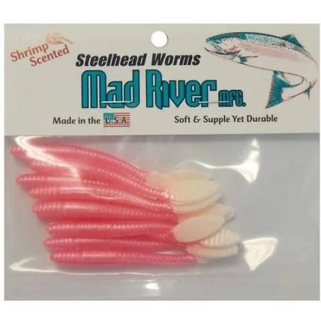 Fishing bait chilling tray-Mad River Steelhead Worms - 3" - Pink/Purple/Pearl Tail