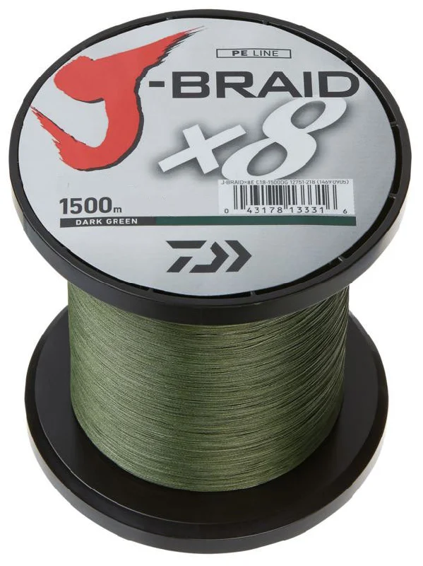 Fishing tackle slim tray-NEW DAIWA J-BRAID X8 FISHING LINE BULK 1500m SPOOL DARK GREEN 29lb 0.20mm