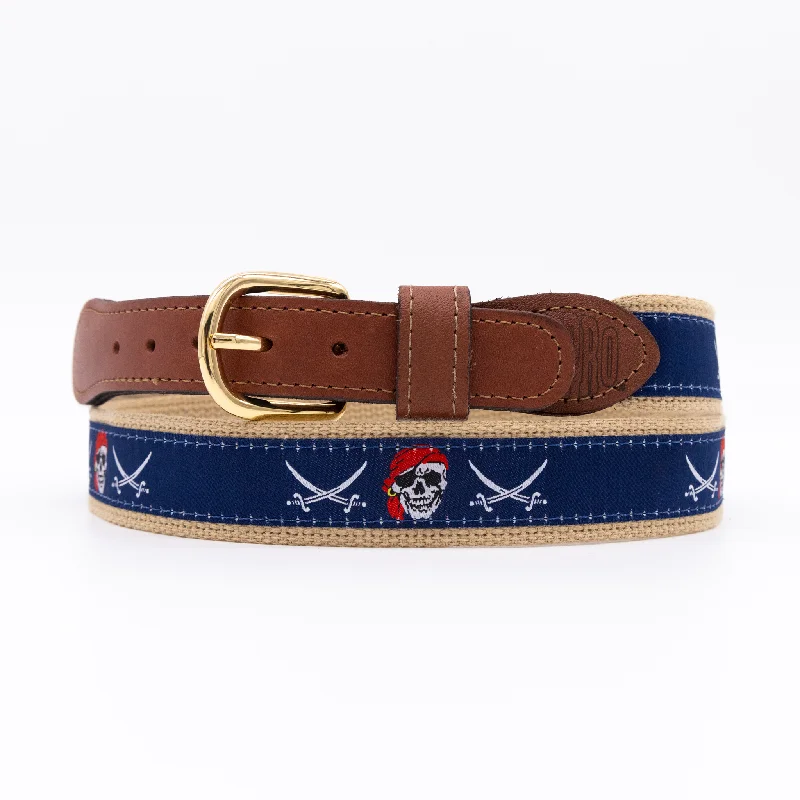 Fishing hook threading clamp-Zep Pro - Navy Ribbon Skull Belt