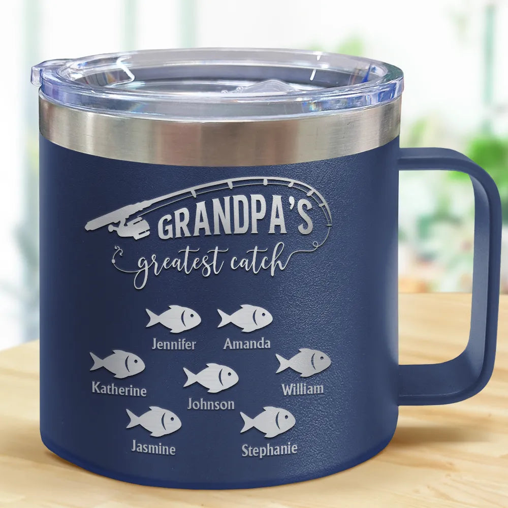 Fishing rod exhibit tray-Papa Fishing - Personalized 14oz Stainless Steel Tumbler With Handle