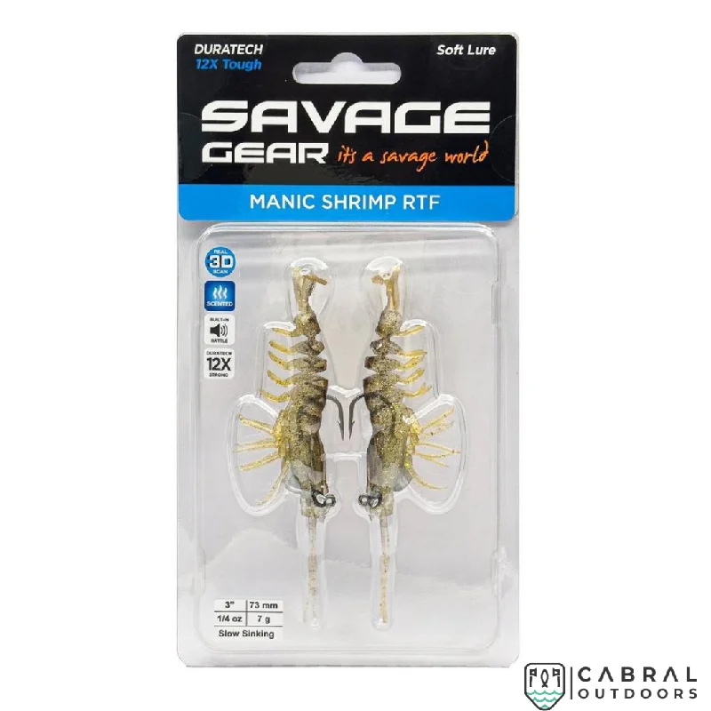 Fishing tackle multi-layer clamp-Savage Gear Manic Shrimp RTF  | Pack of 2 | Size: 3inch-4.25inch | Weight:-7g-24g