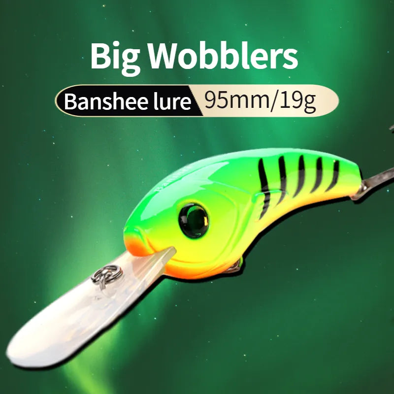 Fishing tackle travel case-Banshee 95mm 19g Big Wobbler Fishing Lure Floating Crankbaits River Wobblers For Pike Deep Diving Lures Hard Rattling Baits Bass