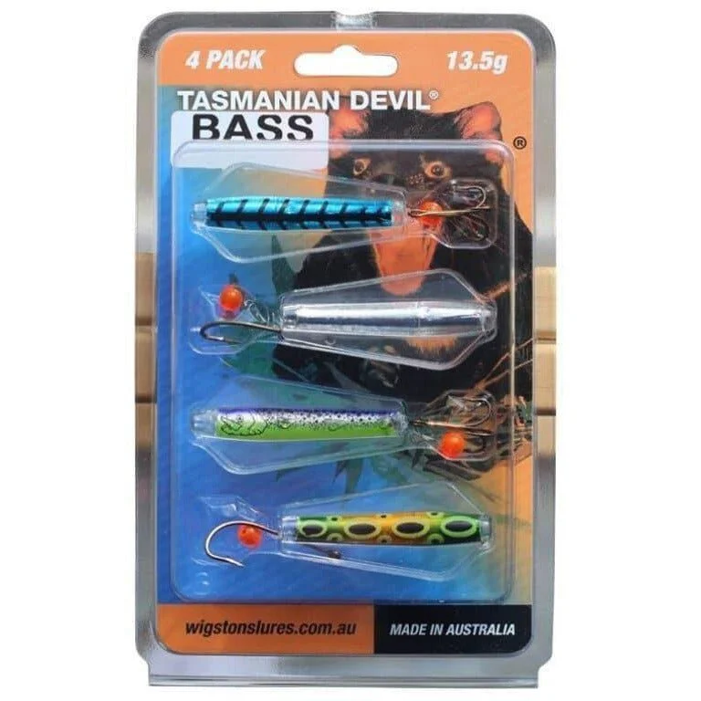 Fishing line knot clamp-Wigston Lures Tasmanian Devil Bass 13.5g 4 Pack