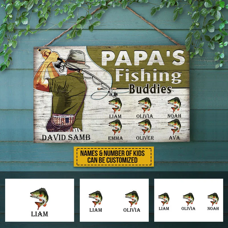 Fishing tackle utility tray-Personalized Fishing Papa's Fishing Buddies Customized Wood Rectangle Sign