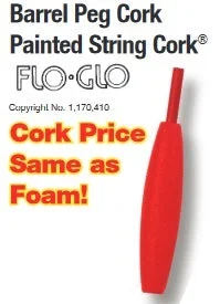 Fishing rod exhibit clamp-Betts Flo-Glo Peg Cork Sz 0 3ct Zip Bag