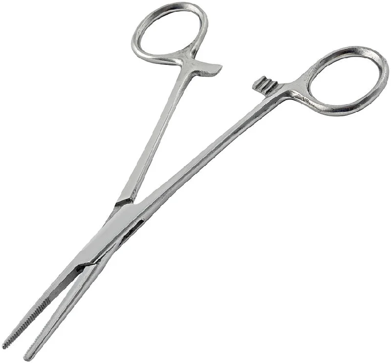 Fishing hook threading tray-South Bend 5.5" Stainless Steel Self Locking Grip Forceps 110926