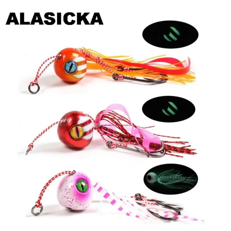 Fishing line twist clamp-ALASICKA 1PC 60G 80G Glow Tai Kabura Jigging Fishing Lures Slider Jigs Sinker for Snapper Grouper Sea Boat Fishing Tenya Baits