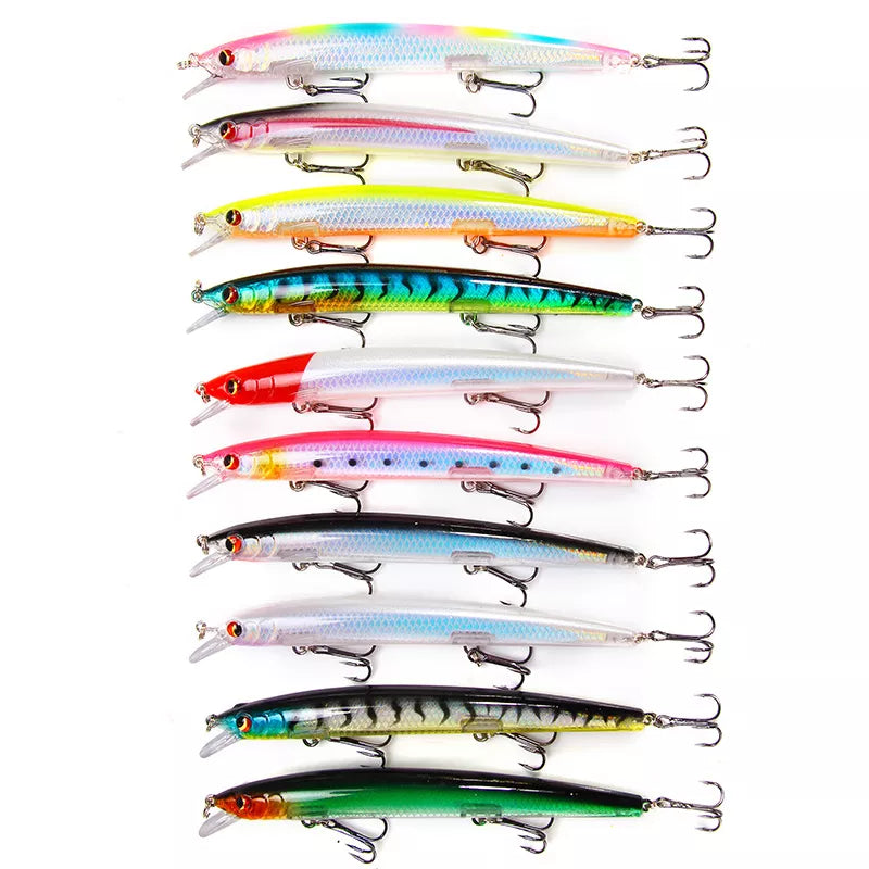 Fishing tackle multi-layer case-Best Selling 10pcs 130mm 15.4g Big Long Fish Minnow Sea Fishing Lure Bait 3D Eyes Strong Hooks Lures for Sea Fishing