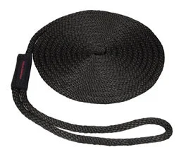 Fishing reel line tray-Sea Sense Dock Line Pre Spliced Solid Braid w/Chaff Guard Black 1/2 x 25