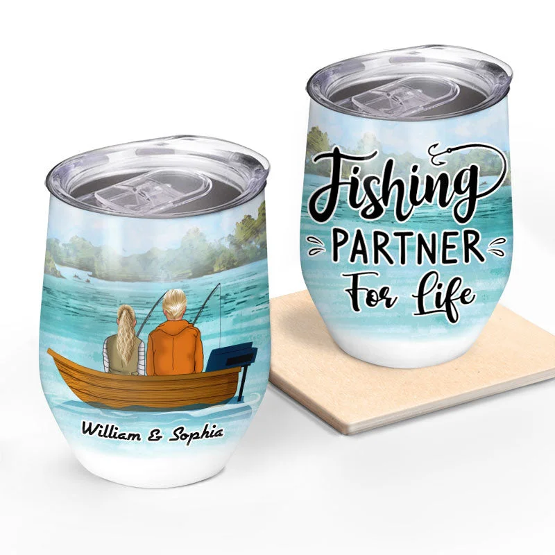 Fishing line tension meter-Fishing Partners For Life - Gift For Fishing Couple - Personalized Custom Wine Tumbler