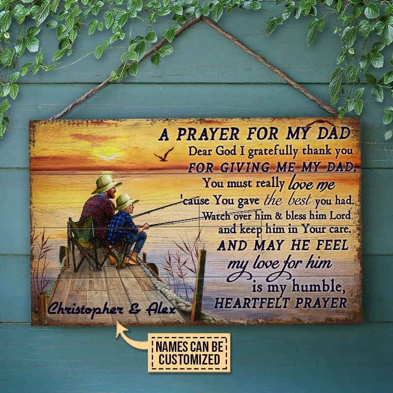 Fishing rod fixed case-A Prayer For My Dad, Gift For Father, Fishing Dad And Son, Custom Wood Rectangle Sign