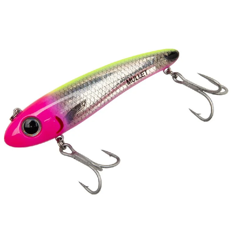 Fishing tackle utility clamp-Bomber Lures Mullet 3-1/2" 5/8 Oz Silver Flash Pink Head Chartreuse