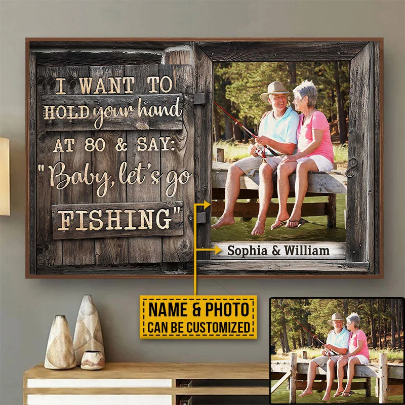 Fishing line braiding guide-Custom Photo Fishing Old Couple Husband Wife Hold Your Hand Window Photo Gift Custom Poster, Wall Pictures, Wall Art, Wall Decor