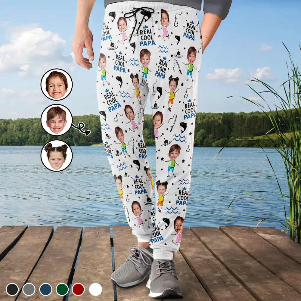 Fishing tackle portable rack-Custom Photo Reel Cool Papa Dad Funny Kids - Personalized Sweatpants