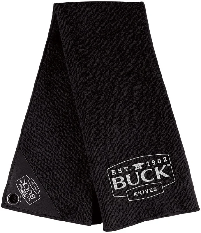 Fishing reel clutch adjuster-BUCK Knives Embroidered Logo Black Cleaning Fishing Towel w/ Grommet 95081