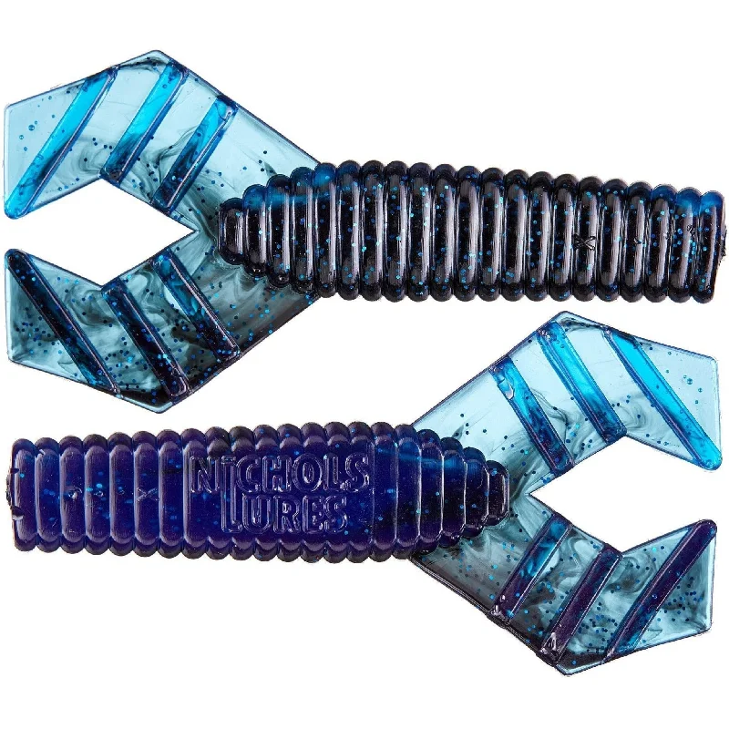 Fishing hook angle clamp-Nichols Lures Trailblazer Double Tail Grub 4" Black Blue Qty 8