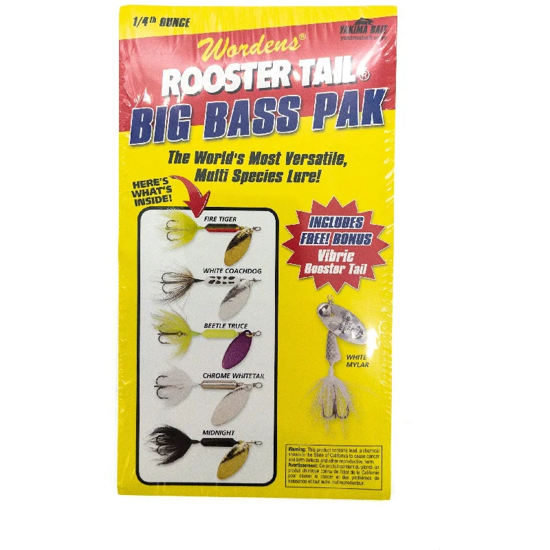 Fishing reel drag clamp-Wordens Rooster Tail Big Bass Pack 6 Pack w Plano Box 1/4 oz.