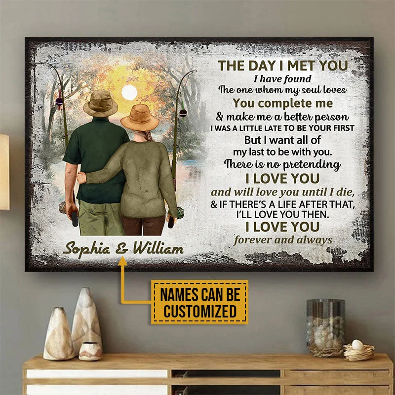 Fishing rod rotating mount-Personalized Fishing Couple The Day I Met Custom Poster