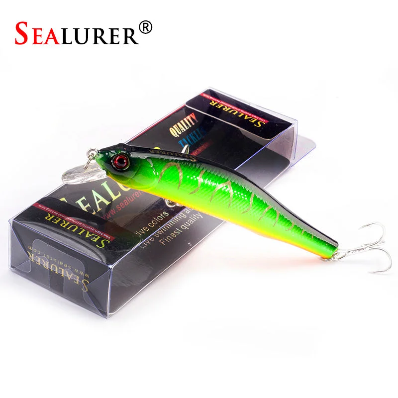 Fishing tackle portable tray-SEALURER Boxed  Fishing lures  Minnow   High Quality Tackle  100mm  11.7g  Wobblers Crankbait  with 6#  Hooks 3D Eyes