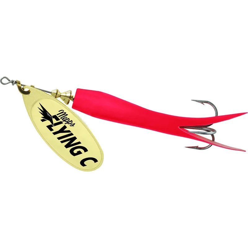 Fishing hook tension clamp-Mepps Flying C Spinner | Red/Gold; 5/8 Oz.