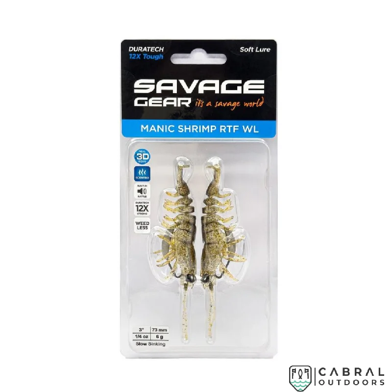 Fishing reel tension tray-Savage Gear Manic Shrimp Weedless RTF WL  | Pack of 2 | Size: 3inch-3.5inch | Weight:-6g-9g