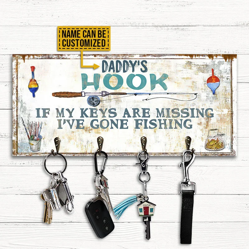 Fishing hook alignment tray-Fishing I've Gone Fishing Personalized Custom Wood Key Holder