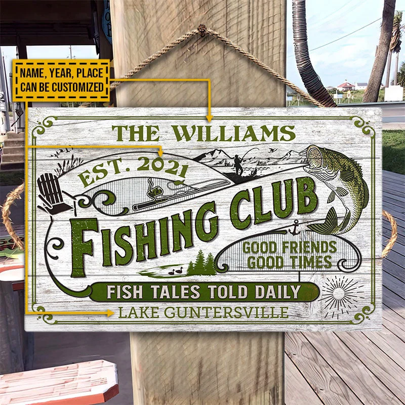 Fishing reel handle balancer-Personalized Fishing Fish Tales Told Daily Custom Wood Rectangle Sign