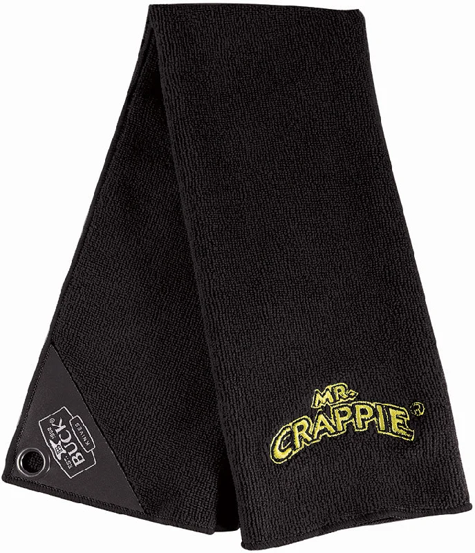 Fishing reel bearing adjuster-BUCK Knives Embroidered Mr Crappie Logo Fishing Black Towel w/ Grommet 95080