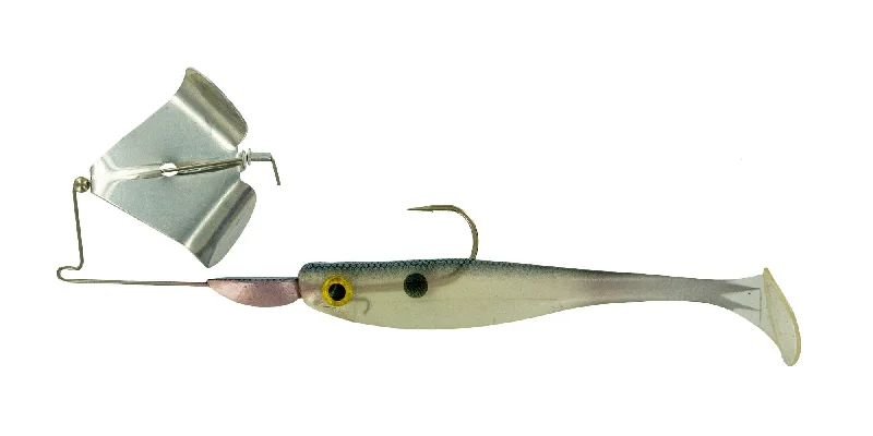 Fishing tackle slim clamp-Big Bite Suicide Shad Buzzbait 3/8oz w/spare Silver Blade/Pearly Shad