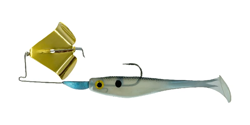 Fishing hook angle clamp-Big Bite Suicide Shad Buzzbait 3/8oz w/spare Gold Blade/Blue Gizzard