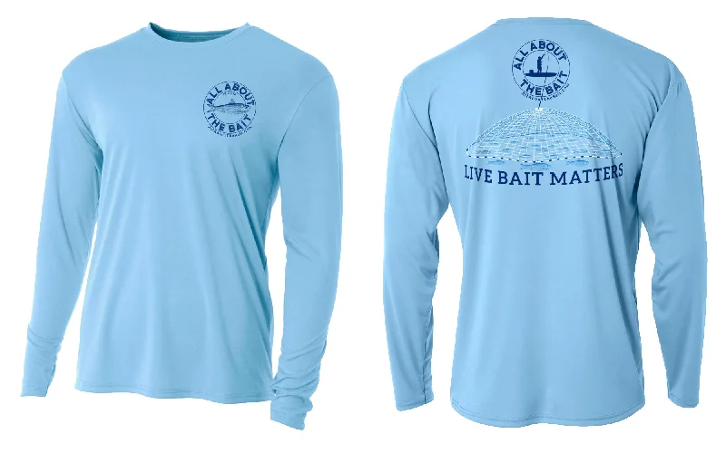 Fishing hook bending clamp-LIVE BAIT MATTERS - Light Blue - Long Sleeve Performance Shirt - 100% Polyester- FREE DELIVERY