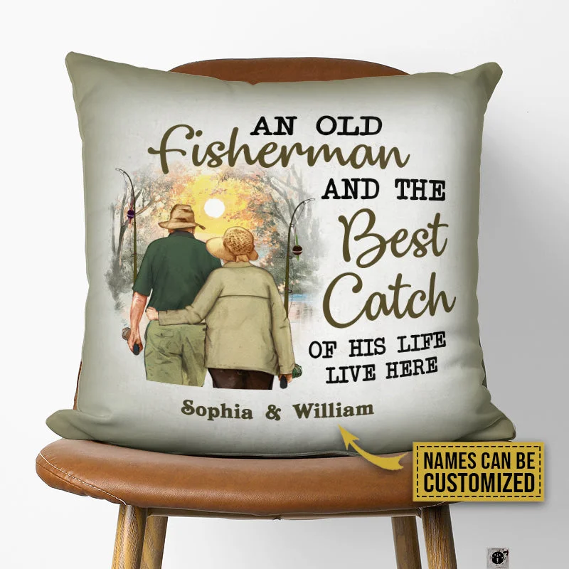 Fishing reel spool case-Personalized Fishing Old Couple The Best Catch Custom Pillow