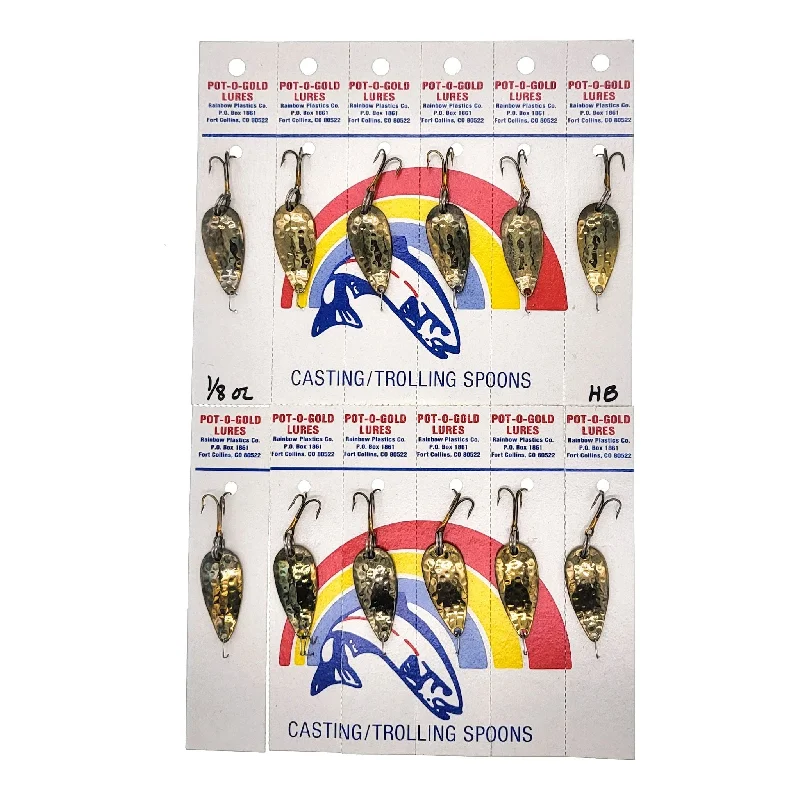 Fishing line twist clamp-Pot-O-Gold Lures Trolling/Casting Spoons 1/8 Oz Qty 12 Card Hammered Gold