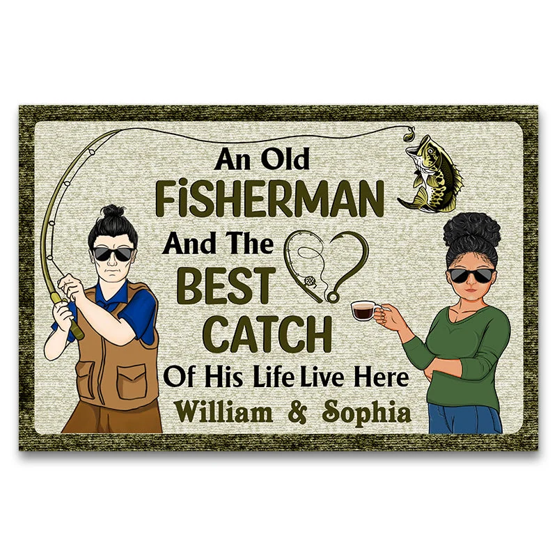 Fishing tackle slim clamp-Old Fisherman Best Catch Live Here - Fishing Gift - Personalized Custom Doormat